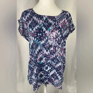 Pink‎ Republic cap sleeve geometric tribal shirt